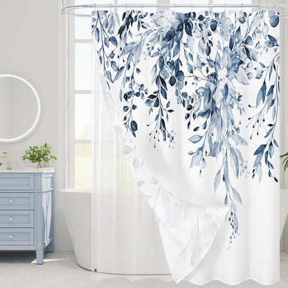 Gibelle 3 in 1 Shower Curtain Set, Grey Eucalyptus Curtain 72x72