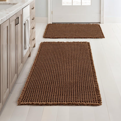 MIULEE Set of 2 Waffle Bathroom Rugs Boho Bath Mat Brown 18x30 Inch