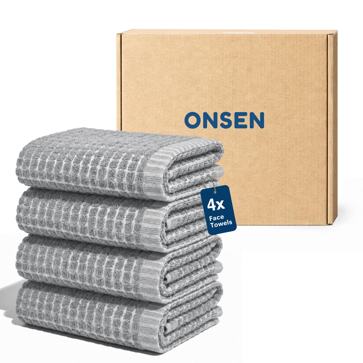 ONSEN Sculpted Terry Bath Towels, 100% American Cotton, Quick Dry Lint Free, Lightweight Absorbent Bath Towel Set with Hanging Loop, 28x55 in (Grey Fog, 2X Bath Towel)