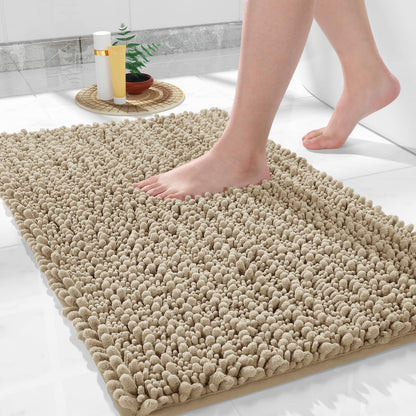 Yimobra Bathroom Rugs Non-Slip Washable – Extra Soft & Absorbent Chenille Bath Mat, Quick-Dry Plush Shaggy Floor & Vanity Bath Rugs for Tub & Shower, Modern Home Decor Accessories, 24 x 17, Grey