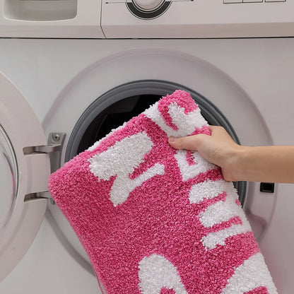 Classic Rectangle Pink Non-Slip Polyester Bath Mat - Absorbs Water, Quick-Dry, Machine-Washable Bath Rugs for Bathroom, Non-Customised Bathroom Accessory for Bathtub