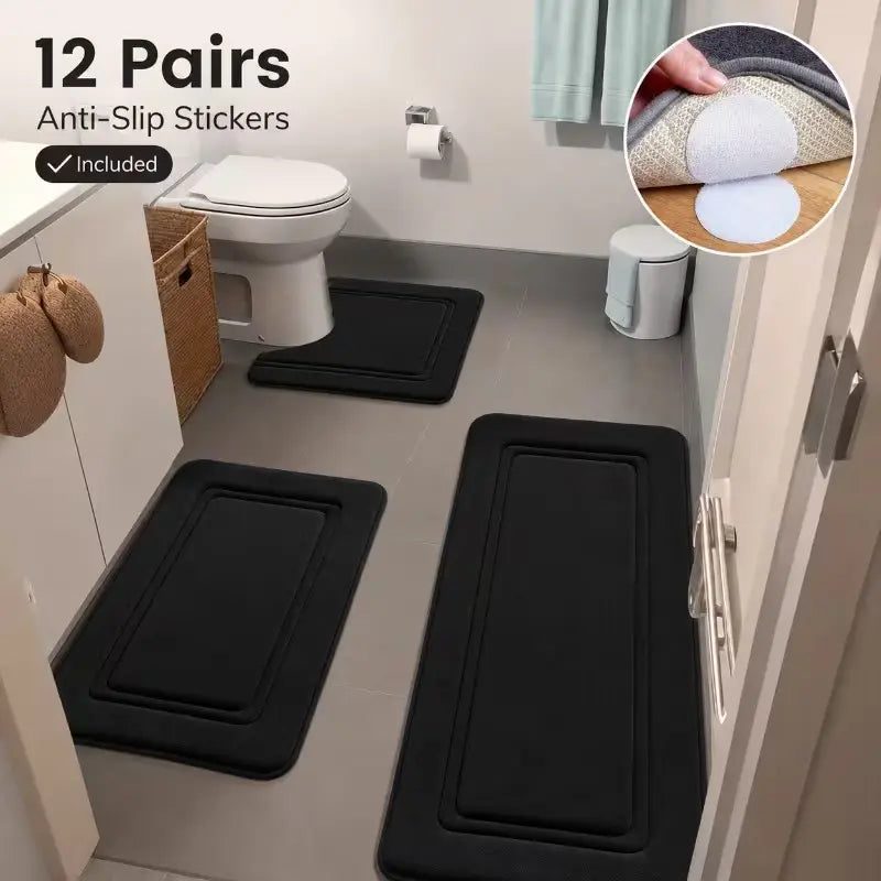 TOLSWE Polyester Knitted Striped Bathroom Floor Mats, 1/3pcs Set with 12 Pairs of Anti-Slip Pads, Super Absorbent, Ultra-Soft, Universal for Bathtub, Shower, Home Decor