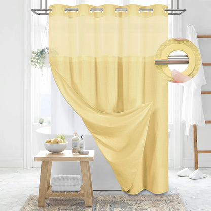 DYNAMENE Premium No-Hook Washable Waffle Weave Shower Curtain Set, Heavy-Duty Double Layer with Snap-In Detachable Waterproof Liner & Mesh Window, Contemporary Matte Finish Bathroom Accessory for Hotel-Inspired Bathroom Look