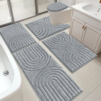 [Back to School] HEBE Washable Bathroom Rugs Sets 5 Piece, Soft Absorbent Microfiber Bath Mat for Bathroom, Non Slip Washable Bath Rug Set with Toilet Cover, Bath Runner and U-Shaped Contour Toilet Rug summerwins,home essentials