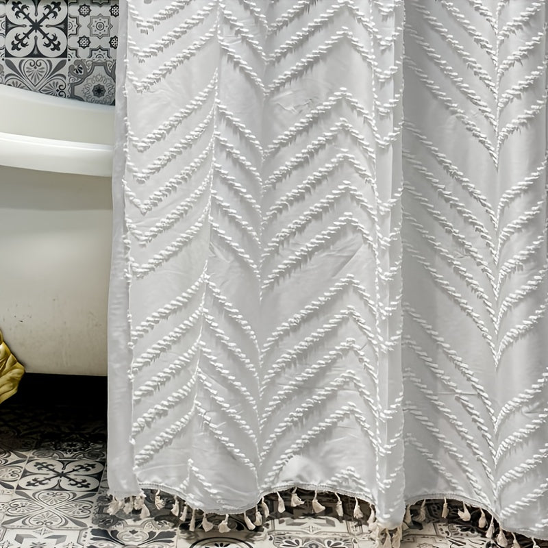 1pc 3D Scalloped Tassel Style Curtain, Bohemian Style Scalloped Curtain, Home Decor Curtain, Bathroom Curtain, with Matching Hook