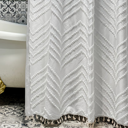1pc 3D Scalloped Tassel Style Curtain, Bohemian Style Scalloped Curtain, Home Decor Curtain, Bathroom Curtain, with Matching Hook