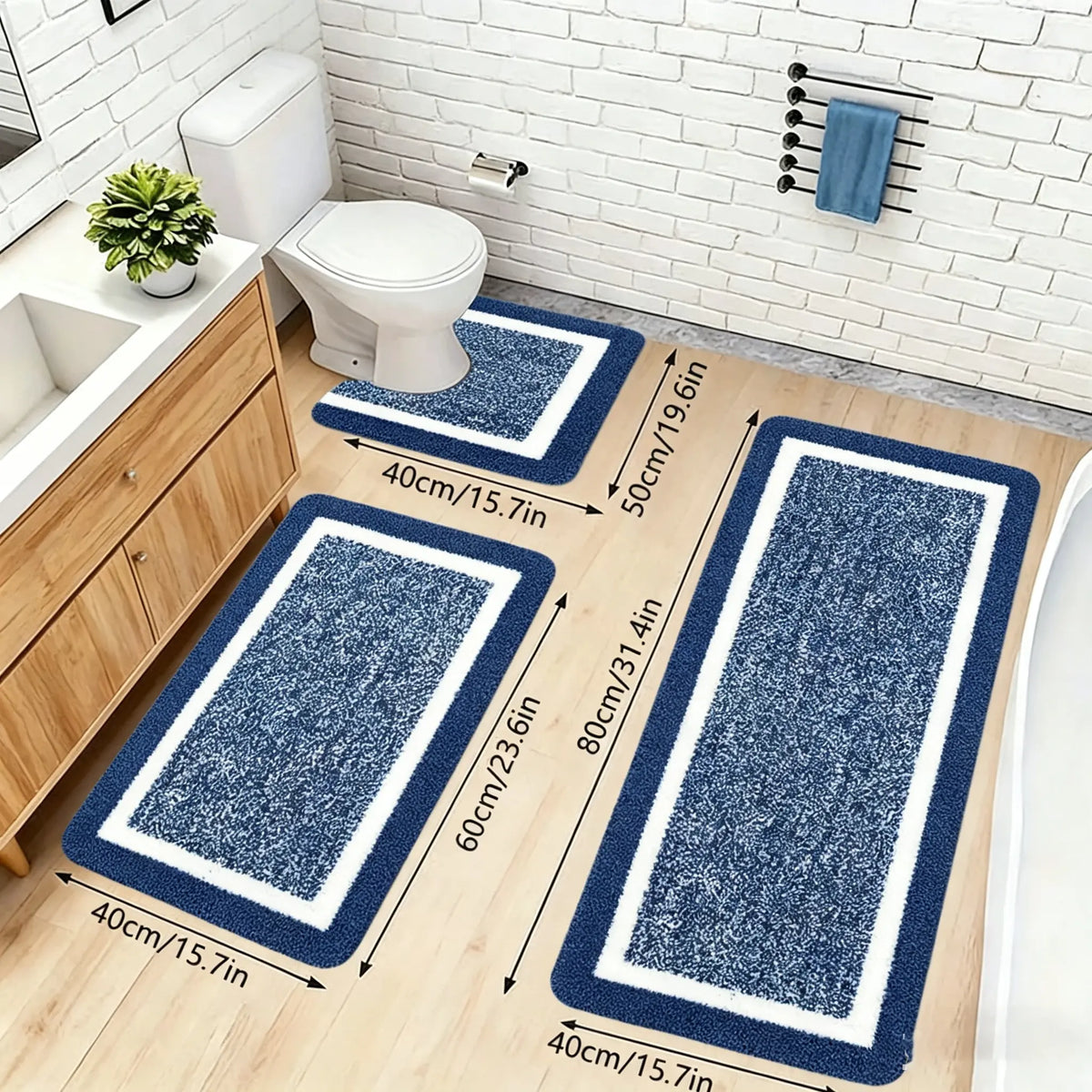 3 Piece Extra Large Bathroom Rugs Sets, Bathroom Shower Rugs With U Shaped Toilet Mat Absorbent Microfiber Plushes Non Slide Bath Rugs Sets Washable Rug
