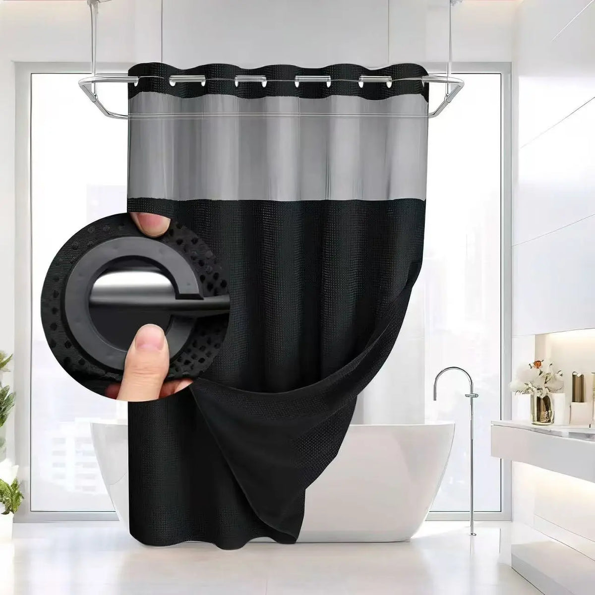 Christmas Festive Waffle Double-Layer Fragrance Shower Curtain with Waterproof Liner - No Hooks, 72x75in, Washable Fabric Keeps Upkeep Simple, Waterproof Liner Keeps Shower Clean, Modern Home Bathroom Decor