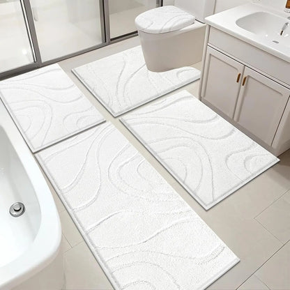 [Back to School] HEBE Washable Bathroom Rugs Sets 5 Piece, Soft Absorbent Microfiber Bath Mat for Bathroom, Non Slip Washable Bath Rug Set with Toilet Cover, Bath Runner and U-Shaped Contour Toilet Rug summerwins,home essentials