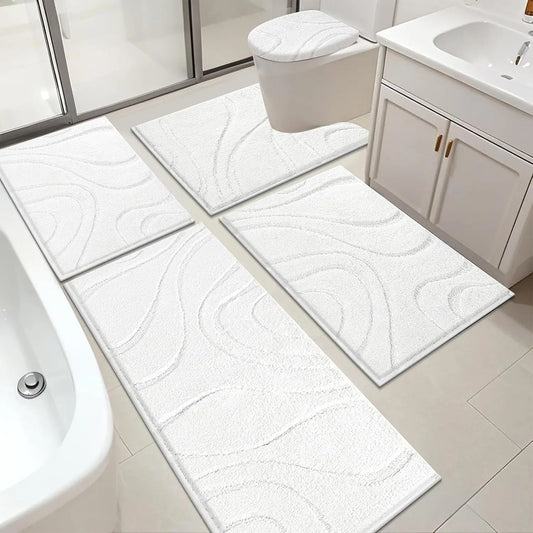 [Back to School] HEBE Washable Bathroom Rugs Sets 5 Piece, Soft Absorbent Microfiber Bath Mat for Bathroom, Non Slip Washable Bath Rug Set with Toilet Cover, Bath Runner and U-Shaped Contour Toilet Rug summerwins,home essentials