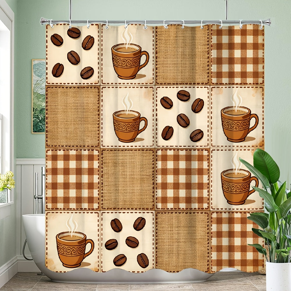 1pc Patchwork Shower Curtain with 16 Square Patches - Floral Plaid And Striped Designs, Durable Polyester Fabric, Machine Washable, 70.8X70.8 Inch Bathroom Decor with 12 Hooks, Shower Curtain for Bathrooms, Easy Maintenance, Home Decoration, Modern