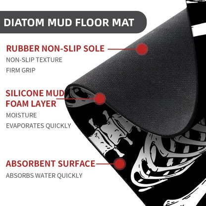 Diatomaceous Earth Bath Mat,Black Funny Skull Non-Slip Volume Super Absorbent Fast Drying for Bathroom Kitchen Door mat,Eco-Friendly Easy to Clean 16×24Inch (40 * 60cm)