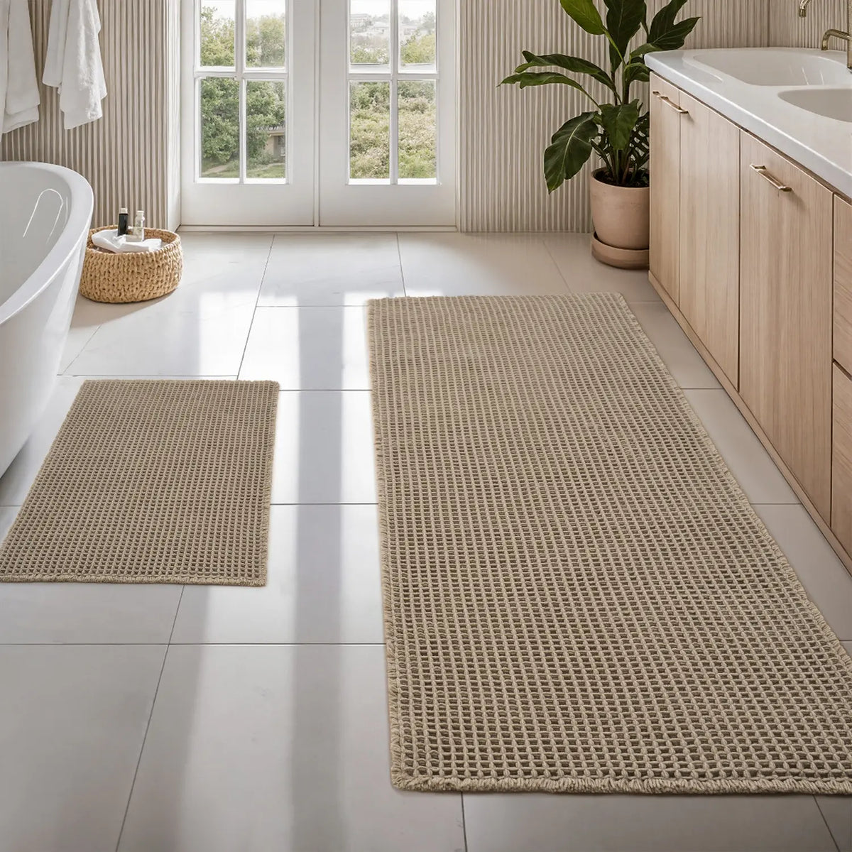 [CLEARANCE] MontVoo Waffle Bath Mat, Non Slip Mats, Ultra Soft, Non-Skid Plaid Design with Tassels, Absorbent, Machine Washable Knitted Mat for Bathroom, Kitchen & Hallway summerwins,back to school,dorm essentials,home decor,home essentials,sohochic