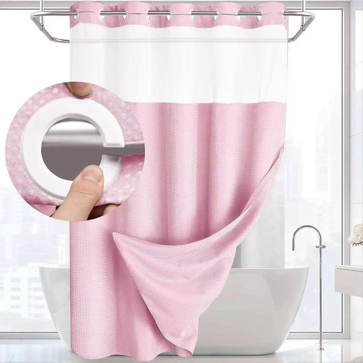 Christmas Festive Waffle Double-Layer Fragrance Shower Curtain with Waterproof Liner - No Hooks, 72x75in, Washable Fabric Keeps Upkeep Simple, Waterproof Liner Keeps Shower Clean, Modern Home Bathroom Decor