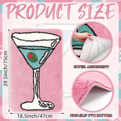 Classic Rectangle Martini Theme Non-Slip Bath Mat - Dirty Martini & Margarita Decor, Absorbent Washable Bathroom Rug for Bathroom Decor, Kitchen (A Tini Bit Older Birthday Gift Option)