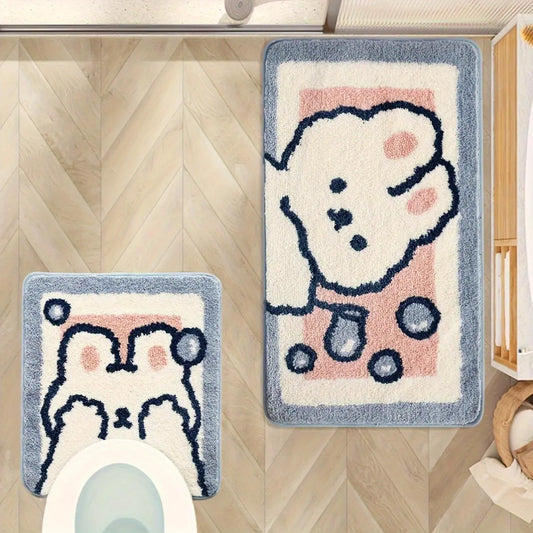 1pc Fluffy Bath Rug Thick Bathroom Mat, Extra Soft Bath Mat, Cute Rabbit Graphic Absorbent Premium Bathroom Rug, Non-Slip Comfortable Bathroom Mat for Bathroom Floor, Sink, Bathtub, Shower Room, Home Decor Spring Decor Christmas Decor
