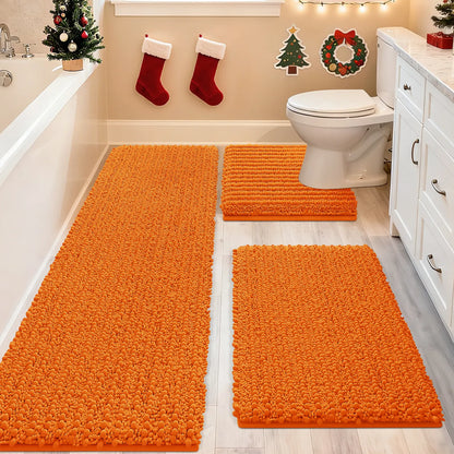 ACCUMTEK Upgrade Extra Large Bathroom Rug Set Ultra Soft, Thick Absorbent Bath Mats, Non Slip Chenille Toilet Mat for Bathroom, Bedroom, Kitchen