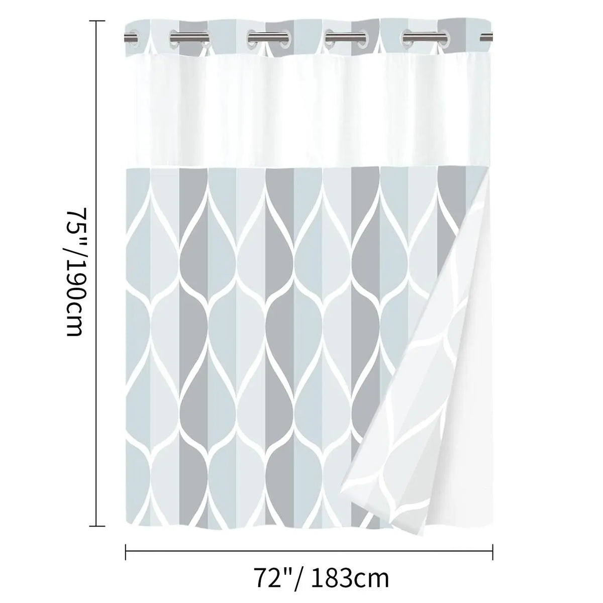 Geometric corrugated no hook shower curtain, double-layer shower curtain with inner lining, soft polyester fabric, fashionable and simple style home decoration, bathroom accessory, 72x75in