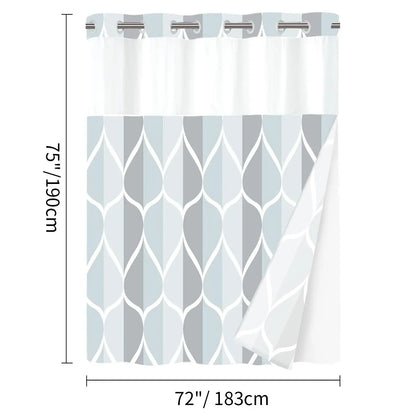 Geometric corrugated no hook shower curtain, double-layer shower curtain with inner lining, soft polyester fabric, fashionable and simple style home decoration, bathroom accessory, 72x75in