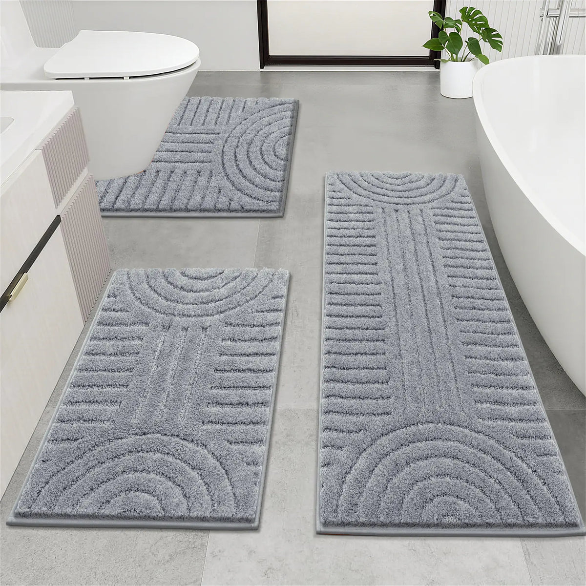 [Back to School] HEBE Bathroom Rugs Sets 3 Piece Bathroom Shower Rugs with U-Shaped Contour Toilet Mat Absorbent Microfiber Plush Bath Mats Non Slip Bath Rugs Machine Washable Shaggy Bath Mat Set summerwins,dorm essentials,home decor,home essentials