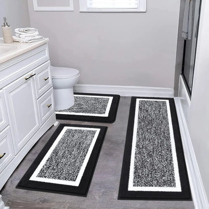 Dark Grey Bathroom Rugs Set 3 Piece Non Slip Washable, Plush Absorbent Microfiber Bath Mat Shower Rug Runner Quick Dry, Super Soft U Shaped Toilet Mats Floor Carpet Cozy Thick