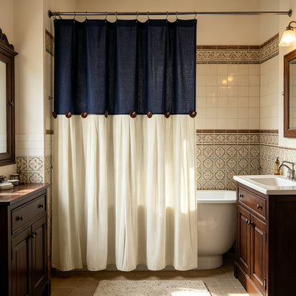 1pc Hand-Pleated Patchwork Shower Curtain with Buttons, 72 X 72 Inches, Door Curtain