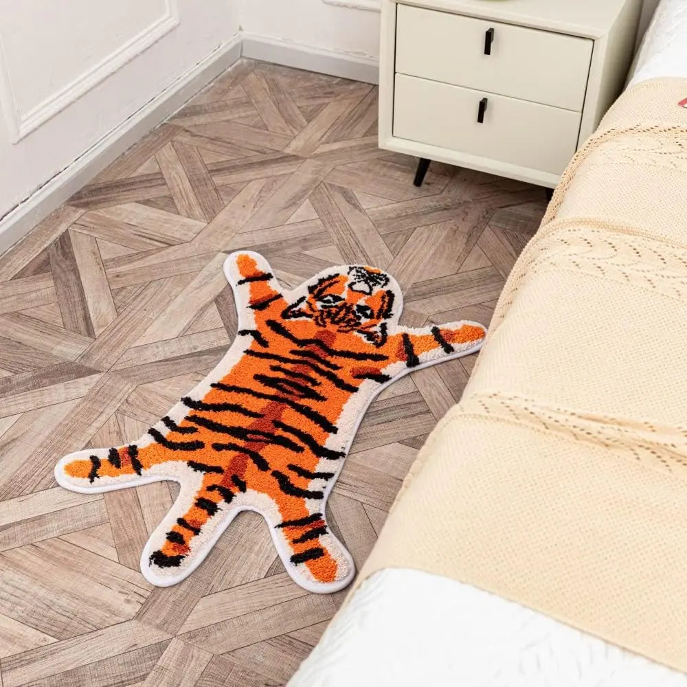 Pink Tiger Shaped Non-Slip Bathroom Mat, Nature-Inspired Animal Printed Rug, Modern Small Home Decor Playmat for Bathroom-Shower Splash Protection & Door Use, Bathroom Supplies, Room Decor