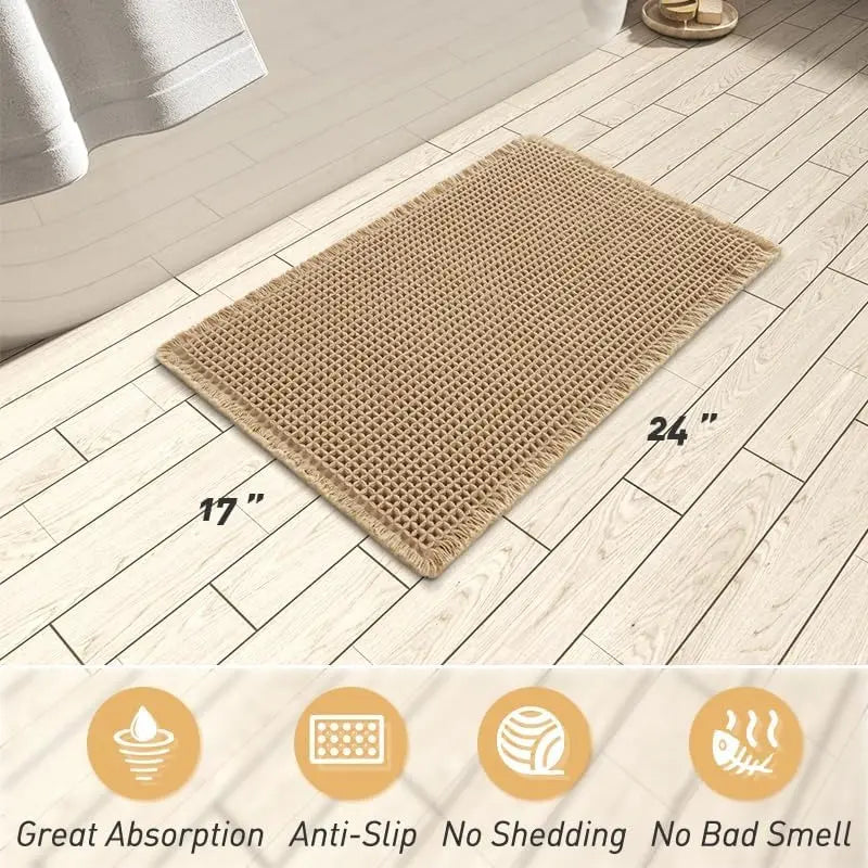 Upgraded Modern Anti-Skid Waffle Bath Mat - Super Absorbent, Rubber-Backed, Super Soft Washable Grid Floor Mat, Bathroom Drying Doormat, Bathroom Accessory, Home Essential