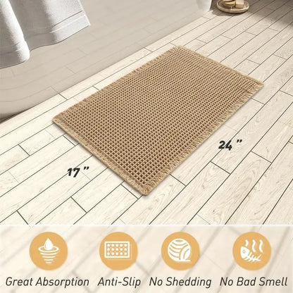 Upgraded Modern Anti-Skid Waffle Bath Mat - Super Absorbent, Rubber-Backed, Super Soft Washable Grid Floor Mat, Bathroom Drying Doormat, Bathroom Accessory, Home Essential