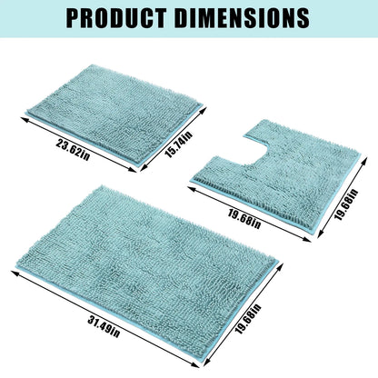 3-Piece Chenille Bathroom Rug Set, Fluffy Cloud-Like Soft Microfiber Bath Mats with Non-Slip & Absorbent Features, Multi-Size Set Pack for Shower & Tub, Machine Washable with Luxury Look, Decor, Room Decor