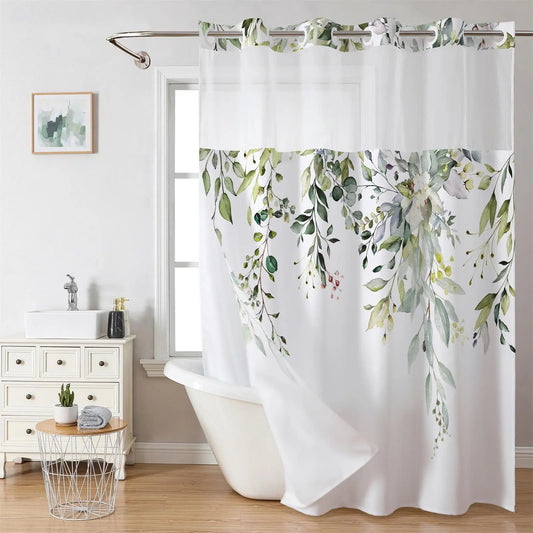 Double Layer Waterproof Decorative Shower Curtain, 1 Count Removable Shower Curtain with Snaps, Bathroom Supplies Shower Curtain, Shower Curtain Liner, Shower Essentials