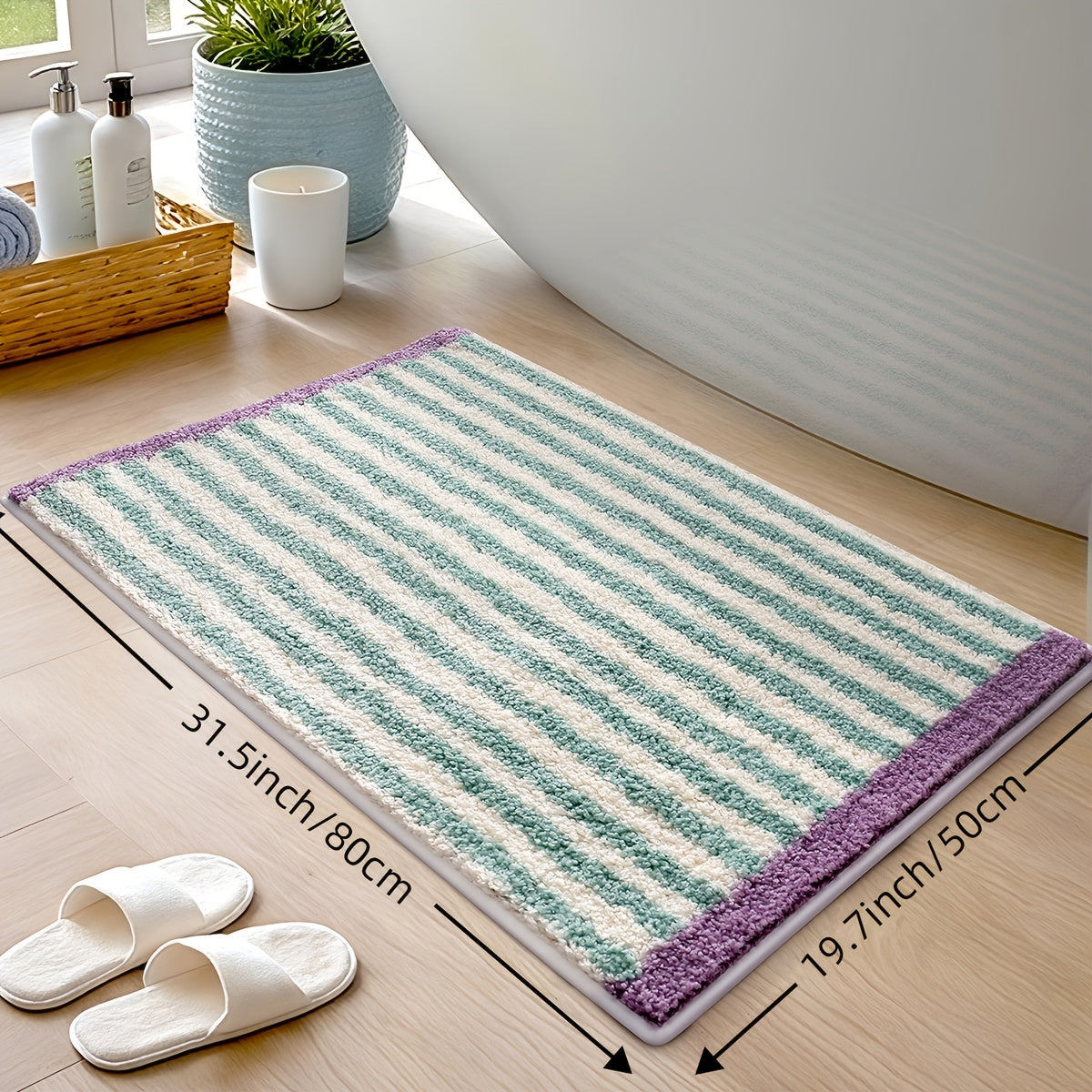 1pc Fluffy Bath Rug Bathroom Mat, Extra Soft Bath Mat, Easy Stripes Absorbent Premium Bathroom Rug, Non-Slip Comfortable Bathroom Mat for Bathroom Floor, Sink, Bathtub, Shower Room, Home Decor Christmas Decor Christmas Gift