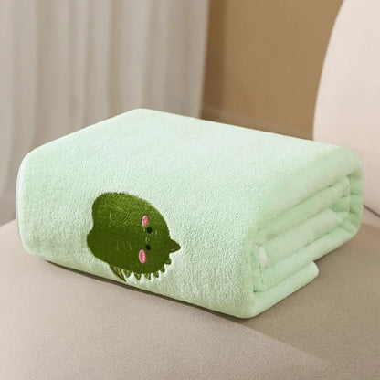 2026 New Arrival Ultra Soft Coral Fleece Bath Towel - Absorbent Thickened 105x110cm Lint-Free Neutral Unisex Quick-Dry Option with Cartoon Animals Embroidery Detail for Daily Shower