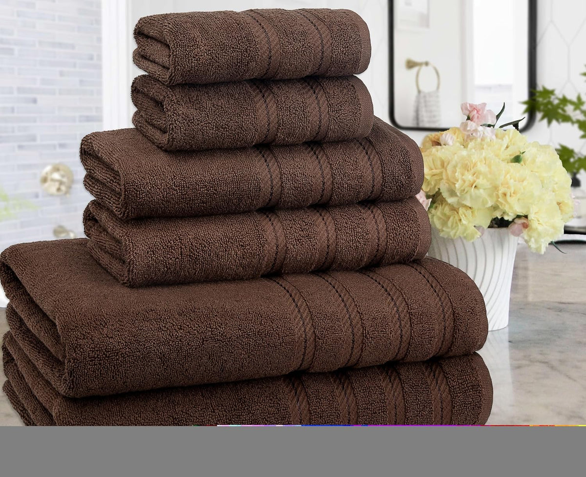 American Soft Linen 100% Carde Cotton 6 Piece Towel Set, 590 GSM Heavy Weight Soft Absorbent Turkish Towels for Bathroom, Dark Brown