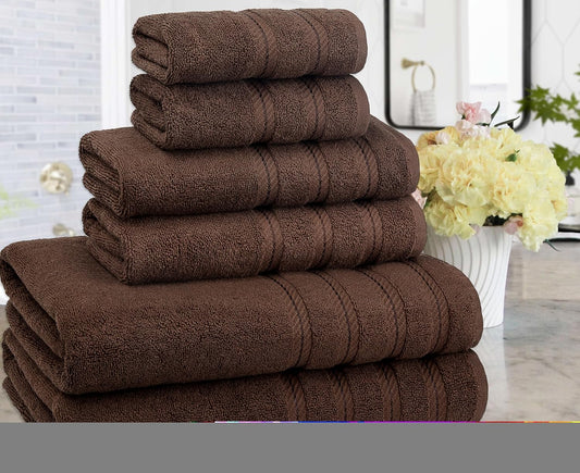 American Soft Linen 100% Carde Cotton 6 Piece Towel Set, 590 GSM Heavy Weight Soft Absorbent Turkish Towels for Bathroom, Dark Brown