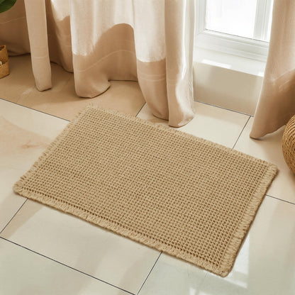 SUBRTEX Bathroom Rugs Chenille Bath Rug Soft Short Plush Bath Mat Soft Shower Mat Water Absorbent Shower Mat Quick Dry Machine Washable(White,18" x 24")