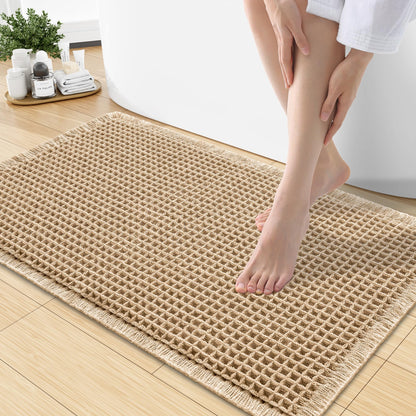 Smiry Waffle Bath Mat 30X20, Extra Soft Absorbent Bathroom Rugs, Brown