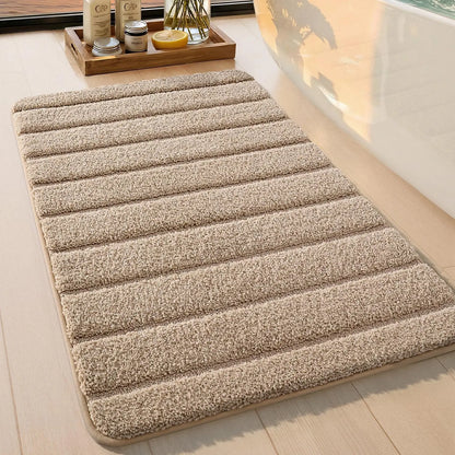 White Bathroom Rugs 30x17, Ultra Soft Absorbent Microfiber Bath Rugs, Washable Plush Striped Bathroom mat, Non-Slip Bath Mats for Bathroom, Bathtub, Shower, Laundry, White