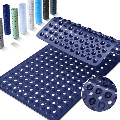 Yimobra Bathtub Mat Non Slip, 34.5"X15.5" Long Shower Mat for Inside Shower, Machine Washable Bath Mat with Drain Holes & Strong Suction Cups, Soft on Feet, Bathroom Essentials, Black