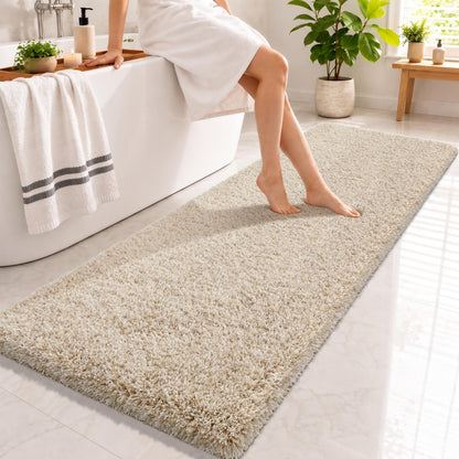 Yimobra Bathroom Rugs Non Slip Washable, Ultra Soft and Water Absorbent Bath Mats, Fluffy Shower Mat Outside, Plush Matts for Bathroom Floor/Sink, 24X17, Home Decor Accessories, Light Gray and White