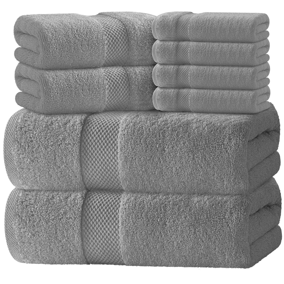 White Classic Luxury White Bath Towel Set of 8 - Soft 100% Turkish Cotton