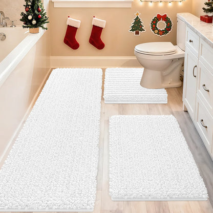 ACCUMTEK Upgrade Extra Large Bathroom Rug Set Ultra Soft, Thick Absorbent Bath Mats, Non Slip Chenille Toilet Mat for Bathroom, Bedroom, Kitchen