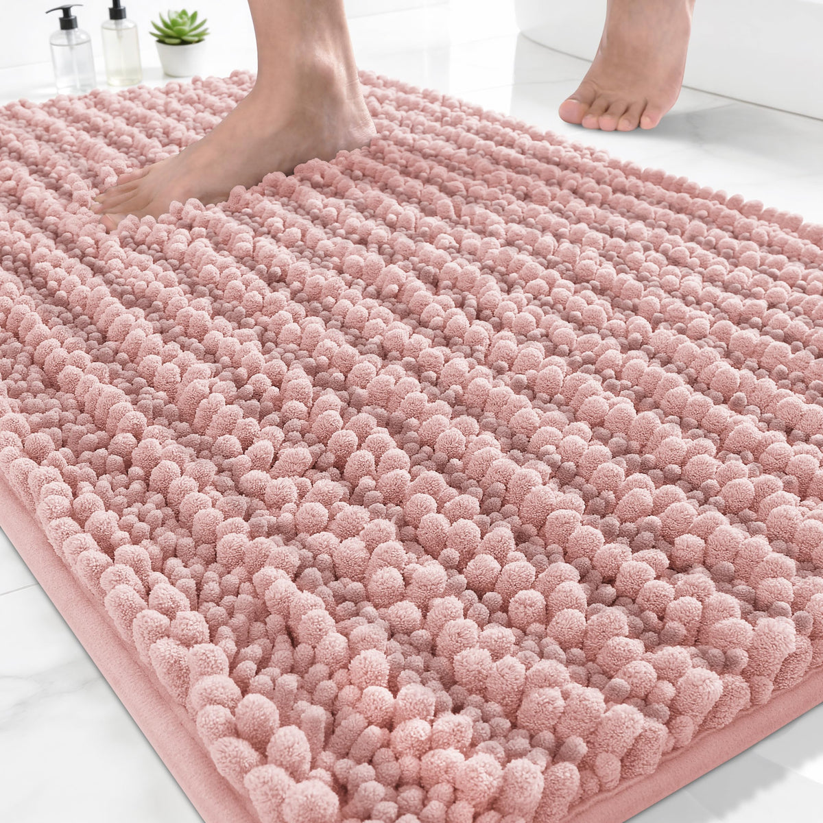 Yimobra Bathroom Rugs Non-Slip Washable – Extra Soft & Absorbent Chenille Bath Mat, Quick-Dry Plush Shaggy Floor & Vanity Bath Rugs for Tub & Shower, Modern Home Decor Accessories, 24 x 17, Grey