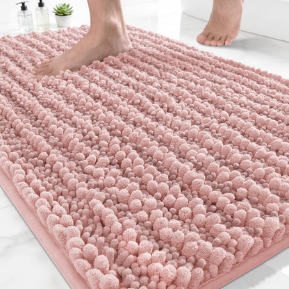 Yimobra Bathroom Rugs Non-Slip Washable – Extra Soft & Absorbent Chenille Bath Mat, Quick-Dry Plush Shaggy Floor & Vanity Bath Rugs for Tub & Shower, Modern Home Decor Accessories, 24 x 17, Grey