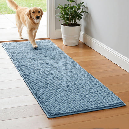 SUBRTEX Bathroom Rugs Chenille Bath Rug Soft Short Plush Bath Mat Soft Shower Mat Water Absorbent Shower Mat Quick Dry Machine Washable(White,18" x 24")