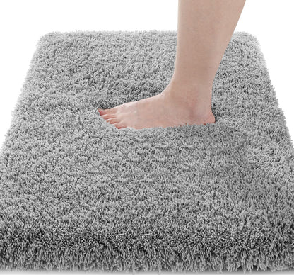 Yimobra Bathroom Rugs Non Slip Washable, Ultra Soft and Water Absorbent Bath Mats, Fluffy Shower Mat Outside, Plush Matts for Bathroom Floor/Sink, 24X17, Home Decor Accessories, Light Gray and White