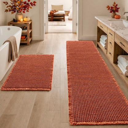 MIULEE Set of 2 Waffle Bathroom Rugs Boho Bath Mat Brown 18x30 Inch