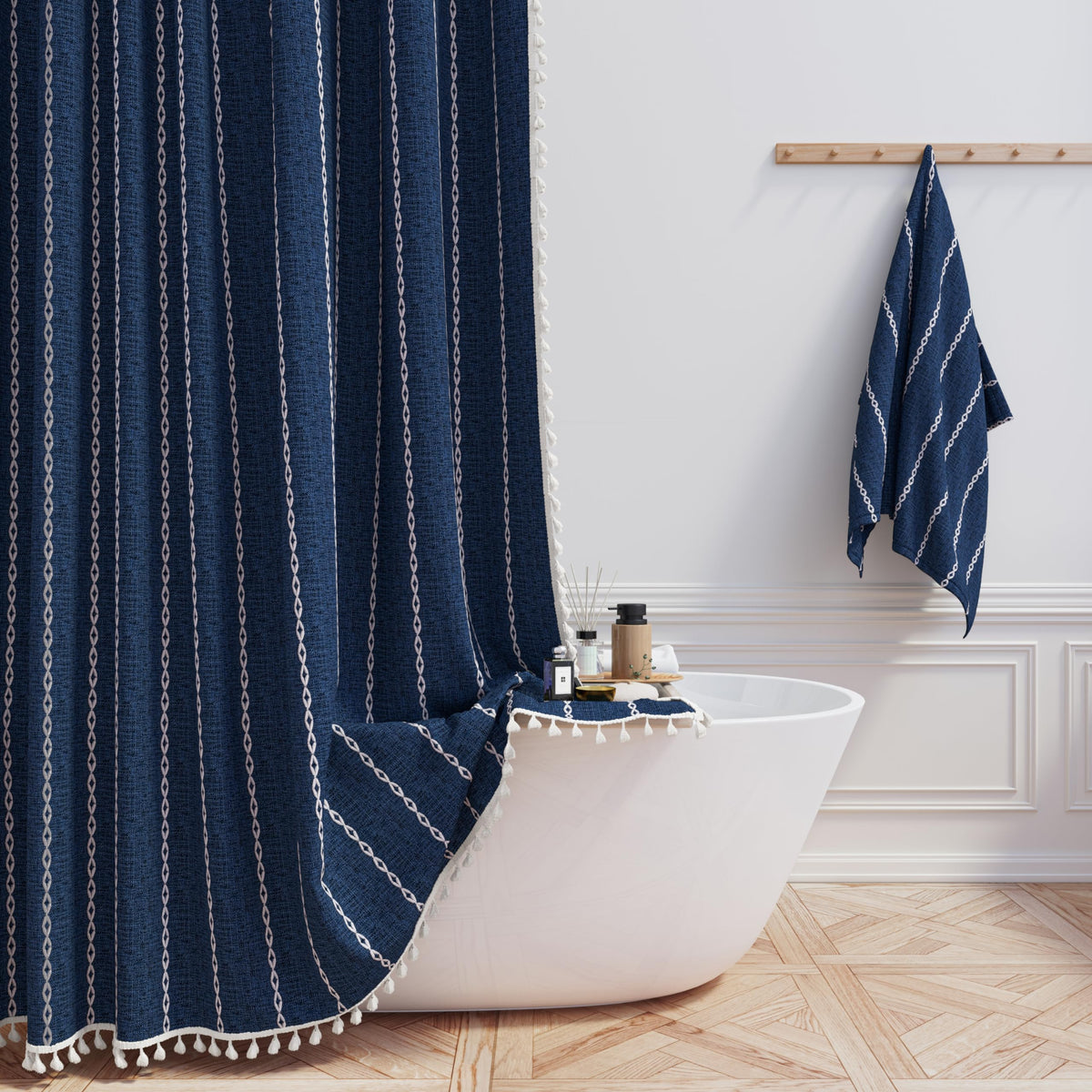 BTTN Cream Boho Farmhouse Linen Heavy Duty Shower Curtain Set, 72x72, Beige