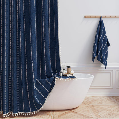 BTTN Cream Boho Farmhouse Linen Heavy Duty Shower Curtain Set, 72x72, Beige