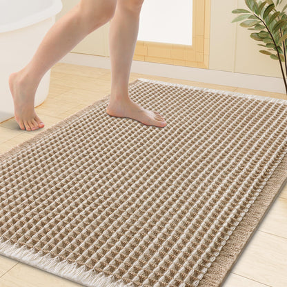 Smiry Waffle Bath Mat 30X20, Extra Soft Absorbent Bathroom Rugs, Brown
